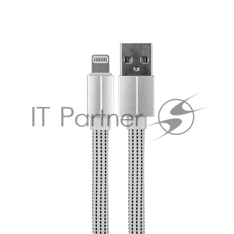 USB кабель для iPhone 5/6/7/8/X моделей, белый текстиль, 1 метр (плоский шнур) REXANT
