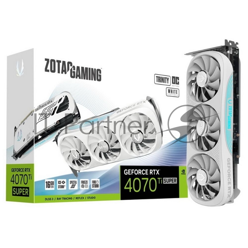 Видеокарта Zotac RTX4070Ti SUPER TRINITY OC WHITE ED 16GB GDDR6X 256bit 3xDP HDMI 3FAN Premium Pack