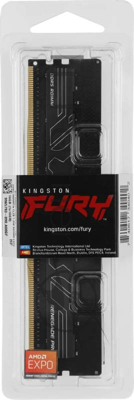 Модуль памяти Kingston 16GB DDR5 5600 FURY Renegade Pro RDIMM Black EXPO ECC Registered DIMM (Single Module) 1RX8 28-34-34 1.35V 288-pin 16Gbit