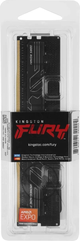 Модуль памяти Kingston 16GB DDR5 6400 FURY Renegade Pro RDIMM Black EXPO ECC Registered DIMM (Single Module) 1RX8 32-39-39 1.4V 288-pin 16Gbit
