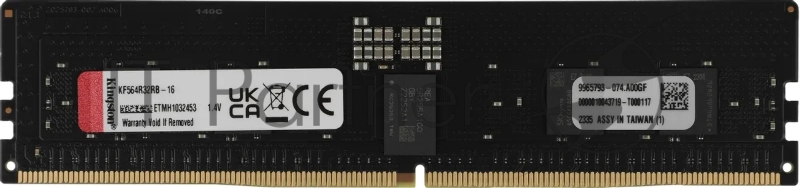 Модуль памяти Kingston 16GB DDR5 6400 FURY Renegade Pro RDIMM Black XMP ECC Registered DIMM (Single Module) 1RX8 32-39-39 1.4V 288-pin 16Gbit