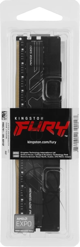 Модуль памяти Kingston 32GB DDR5 6400 FURY Renegade Pro RDIMM Black EXPO ECC Registered DIMM (Single Module) 2RX8 32-39-39 1.4V 288-pin 16Gbit