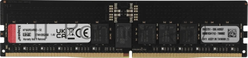 Модуль памяти Kingston 32GB DDR5 6800 FURY Renegade Pro RDIMM Black XMP ECC Registered DIMM (Single Module) 2RX8 34-44-44 1.4V 288-pin 16Gbit