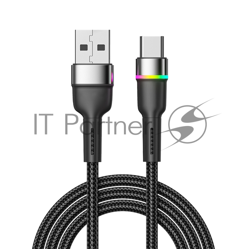 Кабель USB-A – Type-C, 3А, 18Вт, 1м, в черной нейлоновой оплетке, с LED подсветкой REXANT