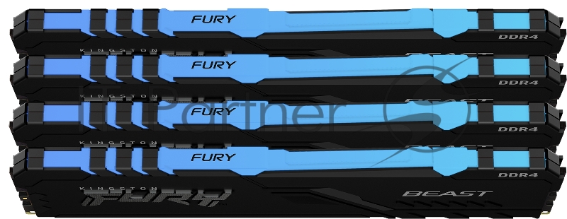 Память оперативная Kingston 64GB 2666MT/s DDR4 CL16 DIMM (Kit of 4) 1Gx8 FURY Beast RGB