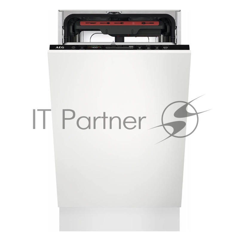 Встраиваемая узкая посудомоечная машина AEG FSE73507P ,загрузка на 10 комплектов посуды, сенсорное управление, 7 программ, 44.6x55x82 см, черный