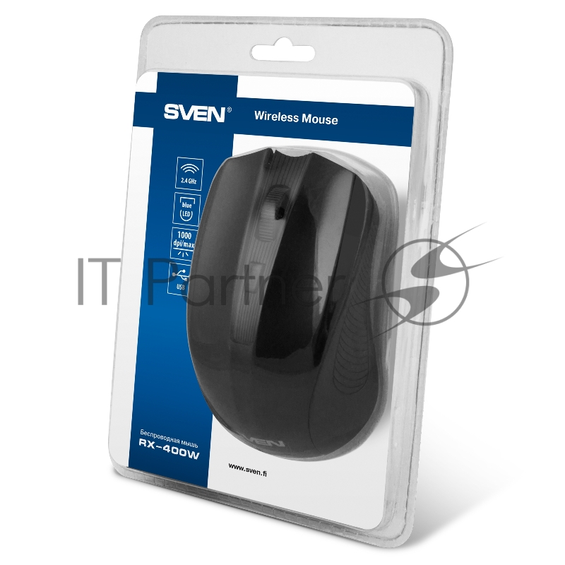 Беспроводная мышь SVEN RX-400W чёрная (3+1кл. 600/1000/1400DPI, блист)