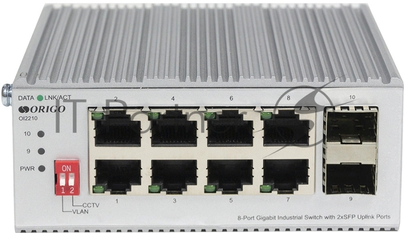 Коммутатор ORIGO Unmanaged Industrial Switch 8x1000Base-T, 2x1000Base-X SFP, Surge 4KV, -40 to 75°C