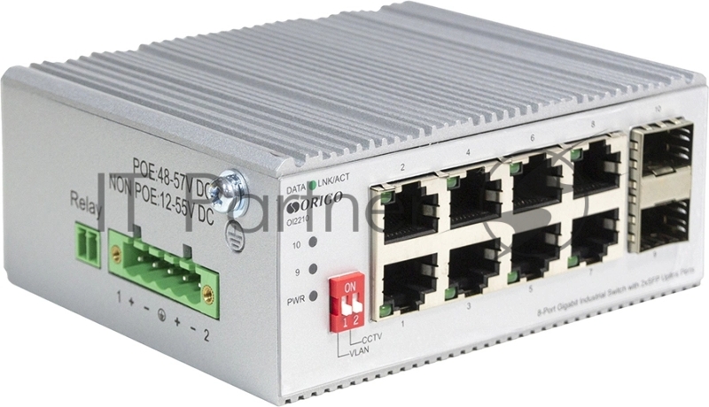 Коммутатор ORIGO Unmanaged Industrial Switch 8x1000Base-T, 2x1000Base-X SFP, Surge 4KV, -40 to 75°C