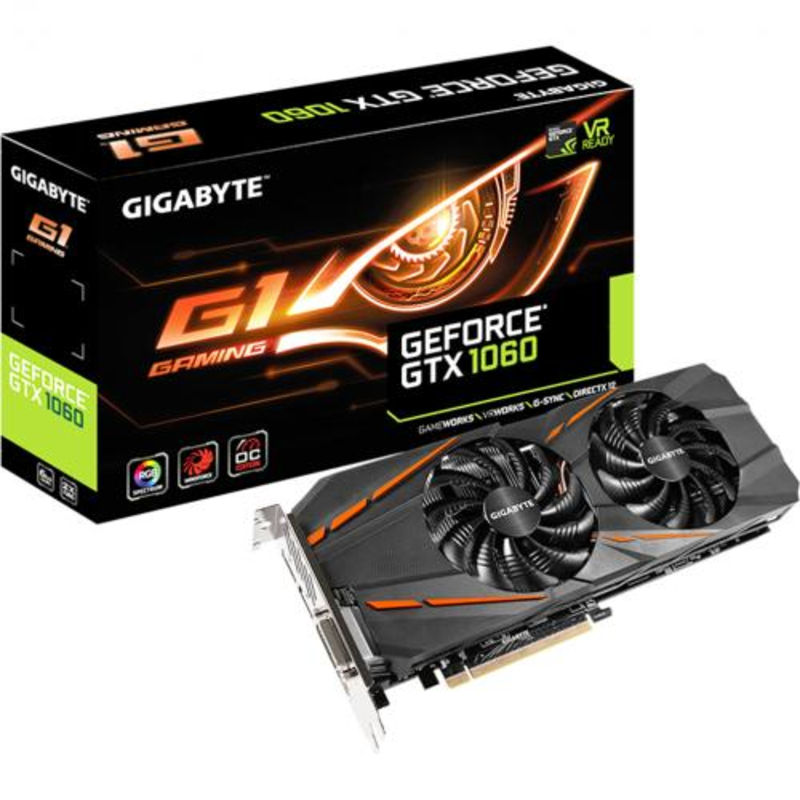 Видеокарта GIGABYTE GeForce GTX 1060 G1 Gaming 6G 6ГБ GV-N1060G1 GAMING-6GD rev.2.0 (GeForce GTX 1060, DDR5, DVI, HDMI, 3xDP) (PCI-E)
