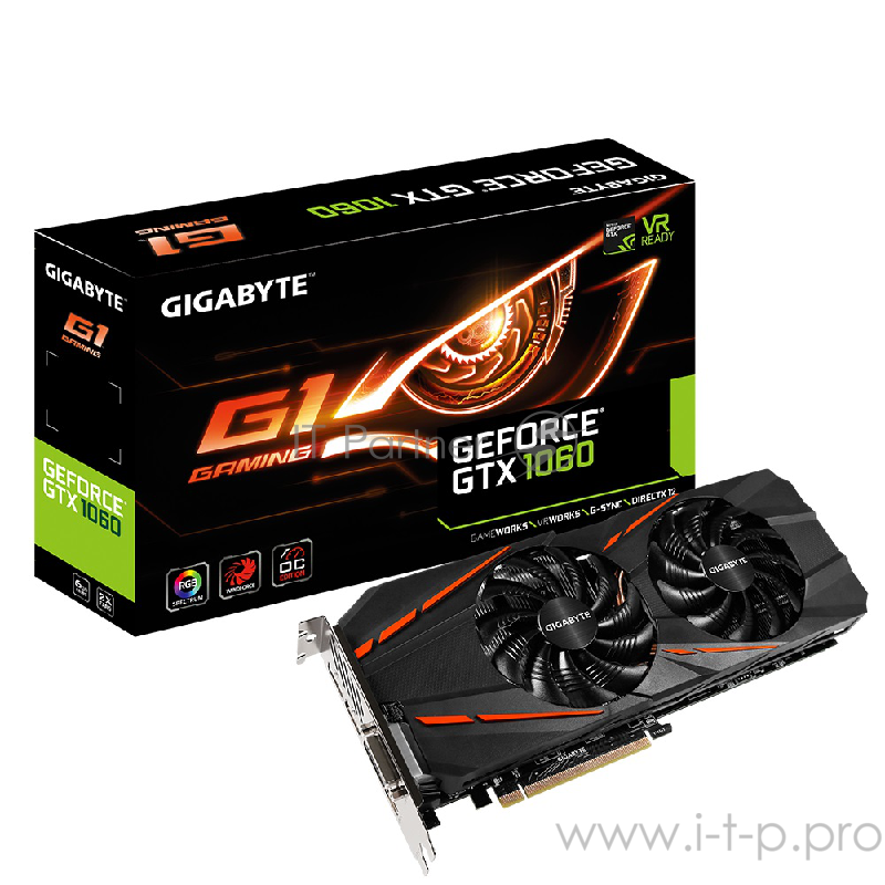 Видеокарта GIGABYTE GeForce GTX 1060 G1 Gaming 6G 6ГБ GV-N1060G1 GAMING-6GD rev.2.0 (GeForce GTX 1060, DDR5, DVI, HDMI, 3xDP) (PCI-E)