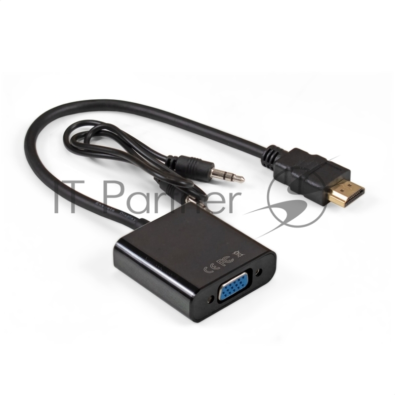 Кабель-переходник HDMI-VGA ExeGate EX-HDMIM-VGAF-3.5JackS-0.3 (19M/15F, 0,3м + аудио 3.5mm Jack M 0,5м) Преобразователь цифрового HDMI сигнала в VGA видео и стерео-аудио