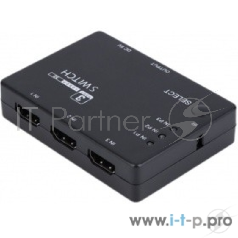 Переходник ORIENT HDMI Switch HS0301P, 3-1, HDMI 1.4/3D, HDTV1080p/1080i/720p, HDCP1.2, встроенный ИК приемник, пульт ДУ, питание от HDMI, пл.корпус (30374)