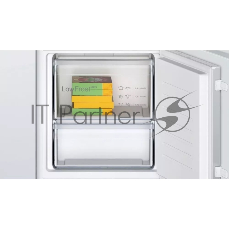Serie 2, Встраиваемый холодильник с нижней морозильной камерой, Габариты (ВхШхГ) - 177,2х54,1х54,8 см, Ниша (ВхШхГ) - 177,5х56х55, скользящие направляющие, объём 265 (182+83) л, LowFrost, Элетронная панель управления, ящик для овощей и фруктов MultiB