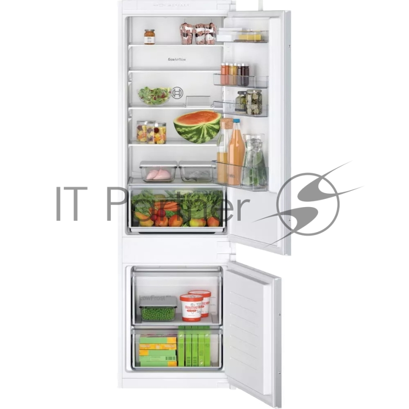 Serie 2, Встраиваемый холодильник с нижней морозильной камерой, Габариты (ВхШхГ) - 177,2х54,1х54,8 см, Ниша (ВхШхГ) - 177,5х56х55, скользящие направляющие, объём 265 (182+83) л, LowFrost, Элетронная панель управления, ящик для овощей и фруктов MultiB