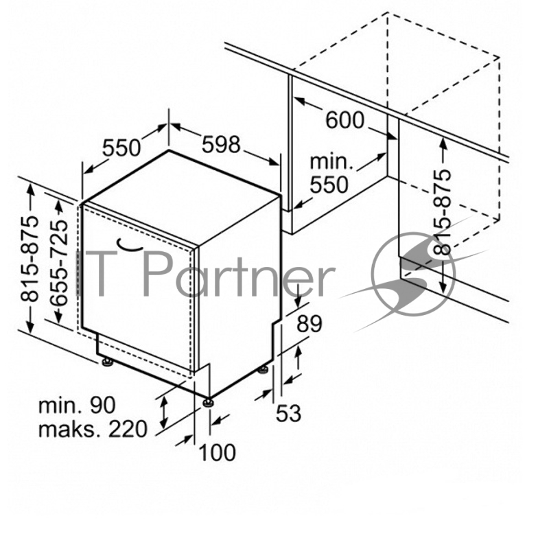 Serie 4. Посудомоечная машина 60 см, встраиваемая полностью, вместимость: 12 комплектов, программ мойки: 6, расход воды: 9.5 л, электронное управление, конденсационная сушка, таймер и дисплей ВxШxГ 81.5x59.8x55 см