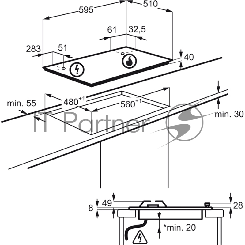 Встраиваемые газовые панели ELECTROLUX/ Газ, 60 см, газовая, эмаль, независимая, электроподжиг, газ-контроль, нержавеющая сталь