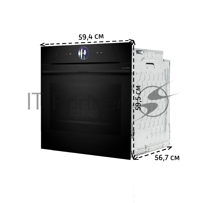 Встраиваемый духовой шкаф с 14 режимами нагрева,контроль температуры от 30 °C до 300 °C,объем 71 л,Eco Clean Direct,TFT сенсорный дисплей,дверь с SoftClose и SoftOpen, Bosch Assist,система очистки пиролитеская, черный цвет