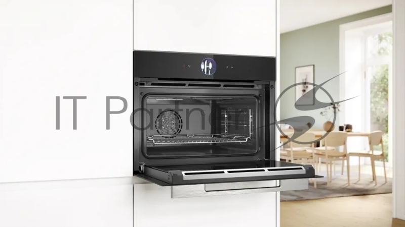 Компактный духовой шкаф-пароварка, черный, 14 режимов + комбинированные режимы, функция приготовление на пару 100%, 4-слойное остекление, 3 цветных текстовых TFT-дисплея 2,5 с сенсорным управлением, ControlRing, функции HomeConnect: удаленная диагнос