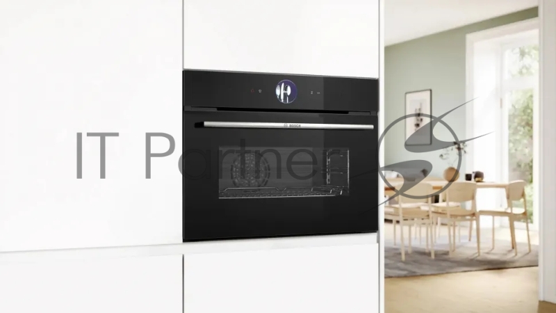 Компактный духовой шкаф-пароварка, черный, 14 режимов + комбинированные режимы, функция приготовление на пару 100%, 4-слойное остекление, 3 цветных текстовых TFT-дисплея 2,5 с сенсорным управлением, ControlRing, функции HomeConnect: удаленная диагнос