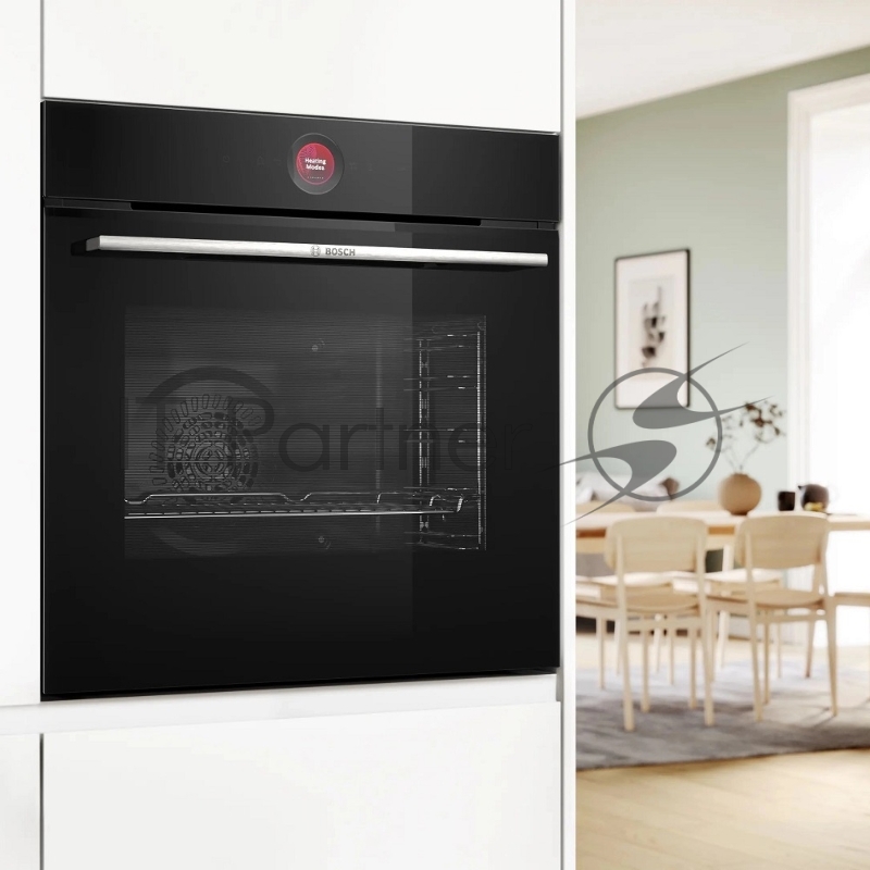 Встраиваемый духовой шкаф с 14 режимами нагрева,контроль температуры от 30 °C до 300 °C,объем 71 л,Eco Clean Direct,TFT сенсорный дисплей,дверь с SoftClose и SoftOpen, Bosch Assist,система очистки пиролитическая,черный цвет