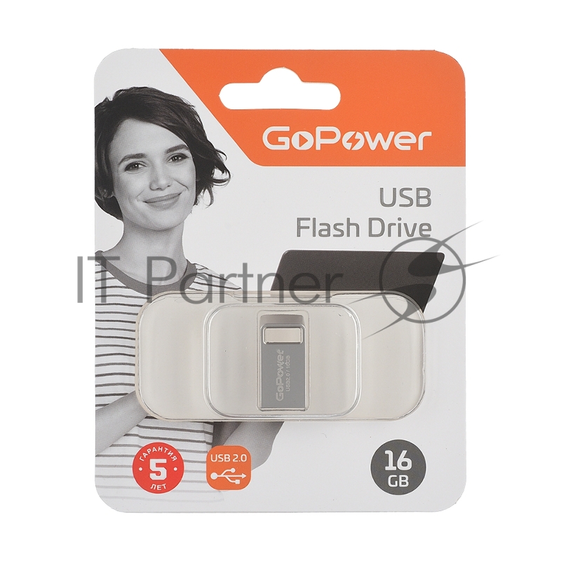 Флеш-накопитель GoPower MINI 16GB USB2.0 металл серебряный (1/50/1000)
