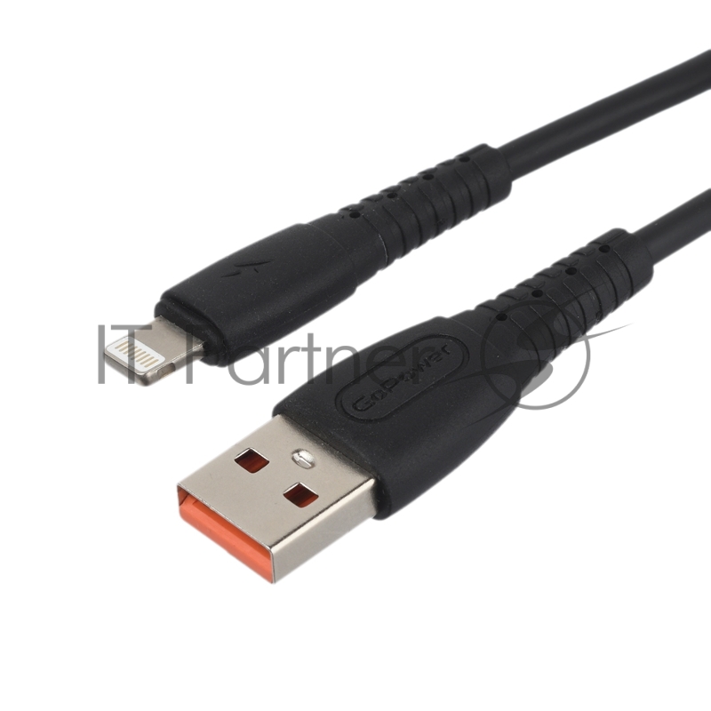 Кабель GoPower GP07L USB (m)-Lightning (m) 1.0м 2.4A силикон черный (1/200/800)