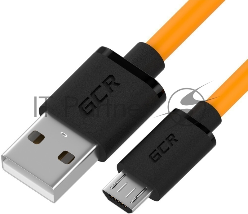 Кабель QC 1.0m MicroUSB, быстрая зарядка, оранжевый TPE, черные коннекторы, 28/22 AWG, GCR-52480
