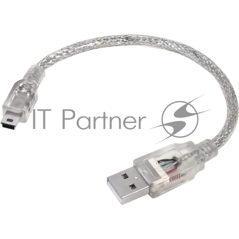 Кабель 0.3m USB 2.0, AM/mini 5P, прозрачный, 28/28 AWG, экран, армированный, морозостойкий, GCR-UM1M5P-BB2S-0.3m