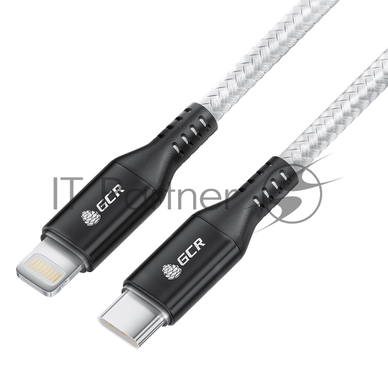 Кабель 0.5m TypeC/Lightning MFI POWER DELIVERY 18 W, быстрая зарядка, белый нейлон, AL case черный, GCR-53187