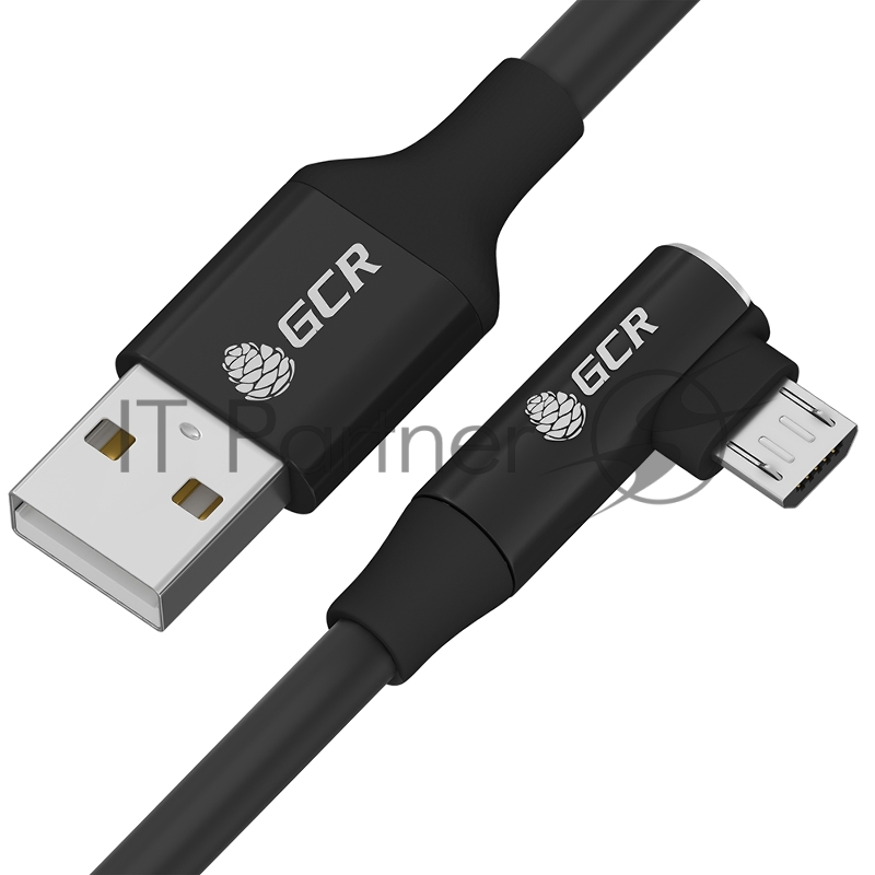 Кабель PREMIUM 0.7m USB AM/microB угловой правый, черный, AL case серебро, 28/24 AWG