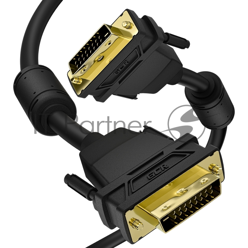Кабель PROF 1.8m DVI-D, черный, GOLD, ферритовые кольца, OD 8.5mm, 28 AWG, DVI/DVI, 25M/25M, двойной экран, GCR-52996