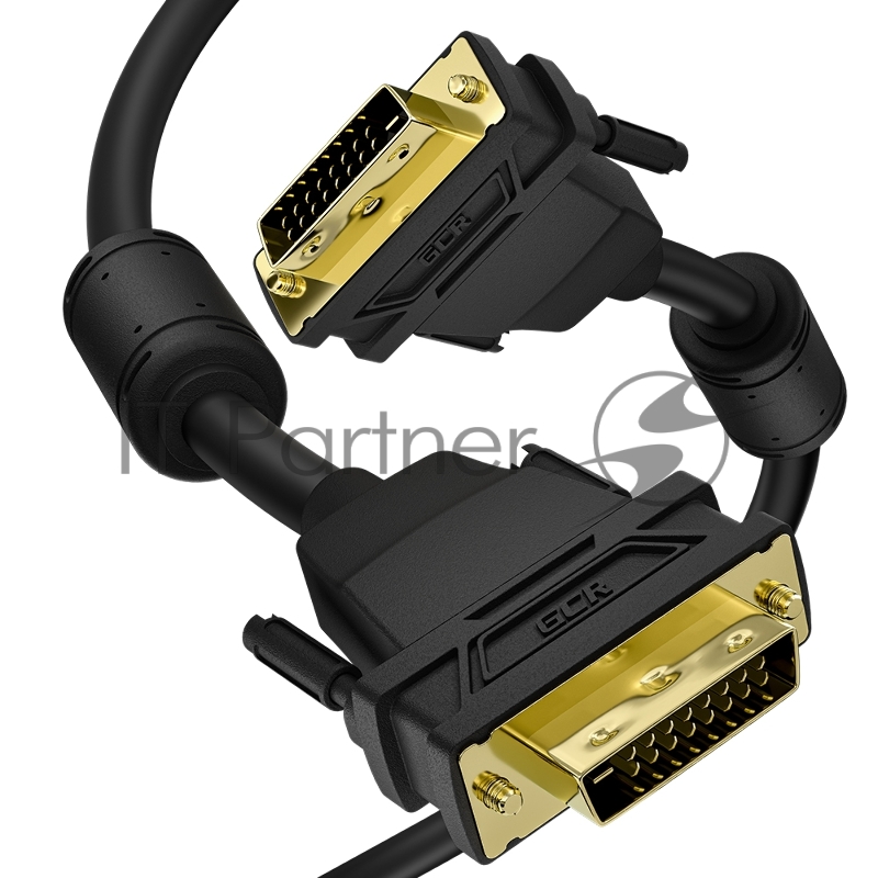 Кабель PROF 3.0m DVI-D, черный, GOLD, ферритовые кольца, OD 8.5mm, 28 AWG, DVI/DVI, 25M/25M, двойной экран, GCR-54236