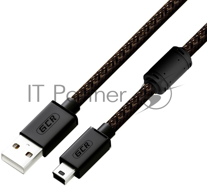 Кабель PROF 3.0m USB 2.0, AM/mini 5P, черно-прозрачный, ферритовое кольцо, 28/24 AWG, экран, армированный, морозостойкий, GCR-51199