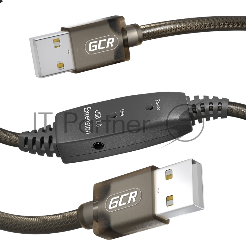 Кабель активный 20.0m USB 2.0, AM/AM, черно-прозрачный, с усилителем сигнала, разъём для доп.питания, 24/22 AWG, GCR-53790