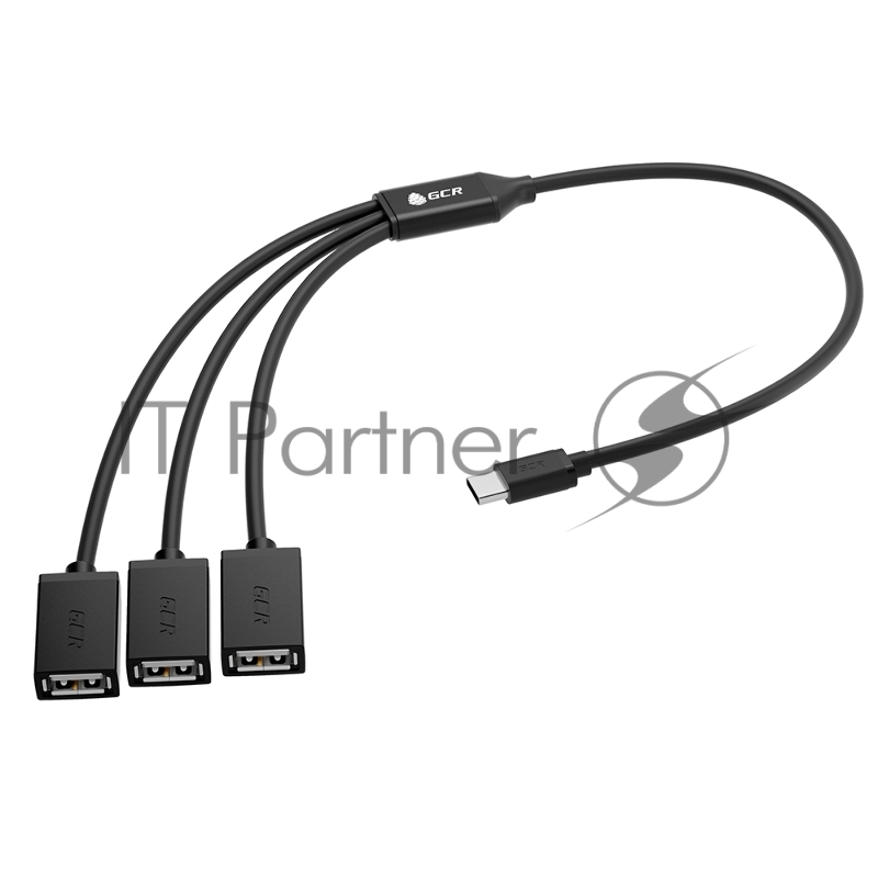 Переходник USB Hub Type-C гибкий 1.2m разветвитель на 3 USB порта, СМ / 3 х AF, черный, GCR-55311