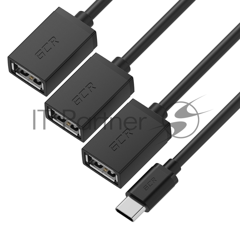 Переходник USB Hub Type-C гибкий 1.2m разветвитель на 3 USB порта, СМ / 3 х AF, черный, GCR-55311