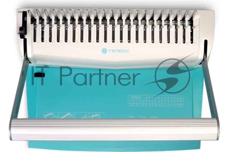 Переплетчик ГЕЛЕОС БП-16 бирюзово-белый на пластиковую пружину, А4, ручная перфорация 16 листов, переплет макс до 500 л., глубина перфорации 2-3-4-5 мм