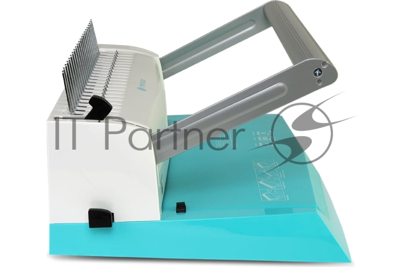 Переплетчик ГЕЛЕОС БП-16 бирюзово-белый на пластиковую пружину, А4, ручная перфорация 16 листов, переплет макс до 500 л., глубина перфорации 2-3-4-5 мм