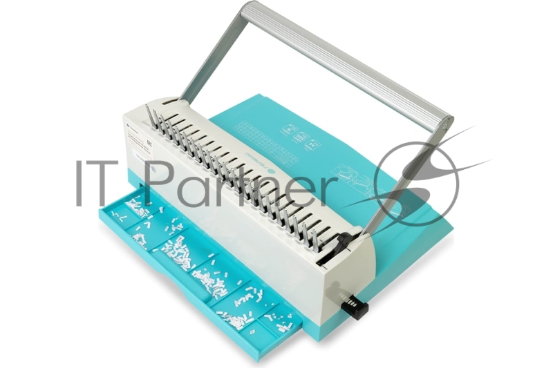 Переплетчик ГЕЛЕОС БП-16 бирюзово-белый на пластиковую пружину, А4, ручная перфорация 16 листов, переплет макс до 500 л., глубина перфорации 2-3-4-5 мм