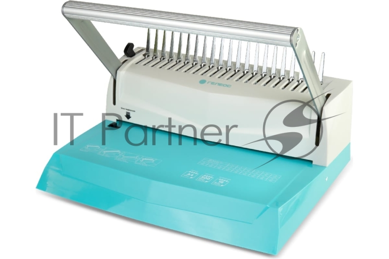 Переплетчик ГЕЛЕОС БП-16 бирюзово-белый на пластиковую пружину, А4, ручная перфорация 16 листов, переплет макс до 500 л., глубина перфорации 2-3-4-5 мм
