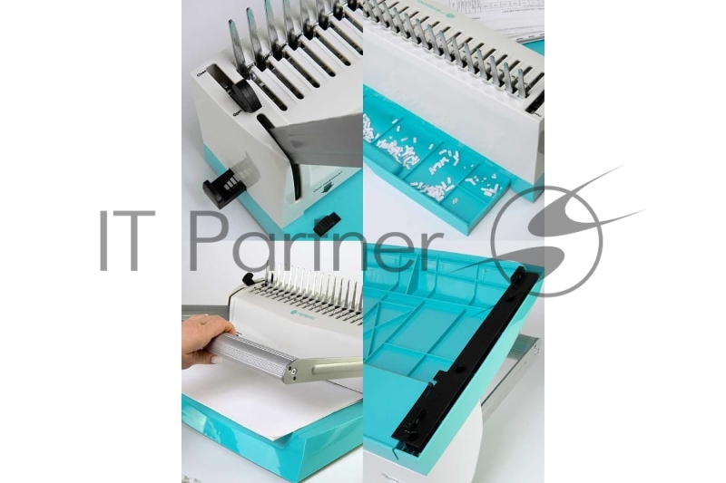 Переплетчик ГЕЛЕОС БП-16 бирюзово-белый на пластиковую пружину, А4, ручная перфорация 16 листов, переплет макс до 500 л., глубина перфорации 2-3-4-5 мм