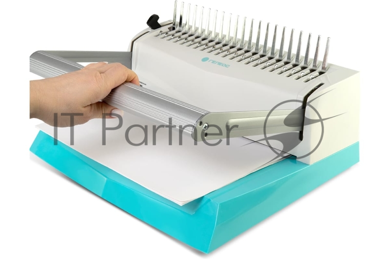 Переплетчик ГЕЛЕОС БП-16 бирюзово-белый на пластиковую пружину, А4, ручная перфорация 16 листов, переплет макс до 500 л., глубина перфорации 2-3-4-5 мм