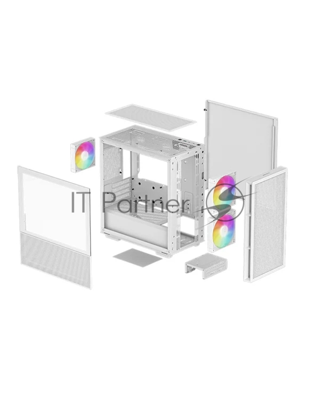 Корпус Deepcool CH360 WH без БП, боковое окно (закаленное стекло), 2x140мм ARGB LED вентилятор спереди и 1x120мм ARGB LED вентилятор сзади, белый, mATX