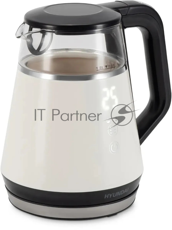 Чайник электрический Hyundai HYK-G3013 1.0л. 2200Вт белый/черный корпус: стекло
