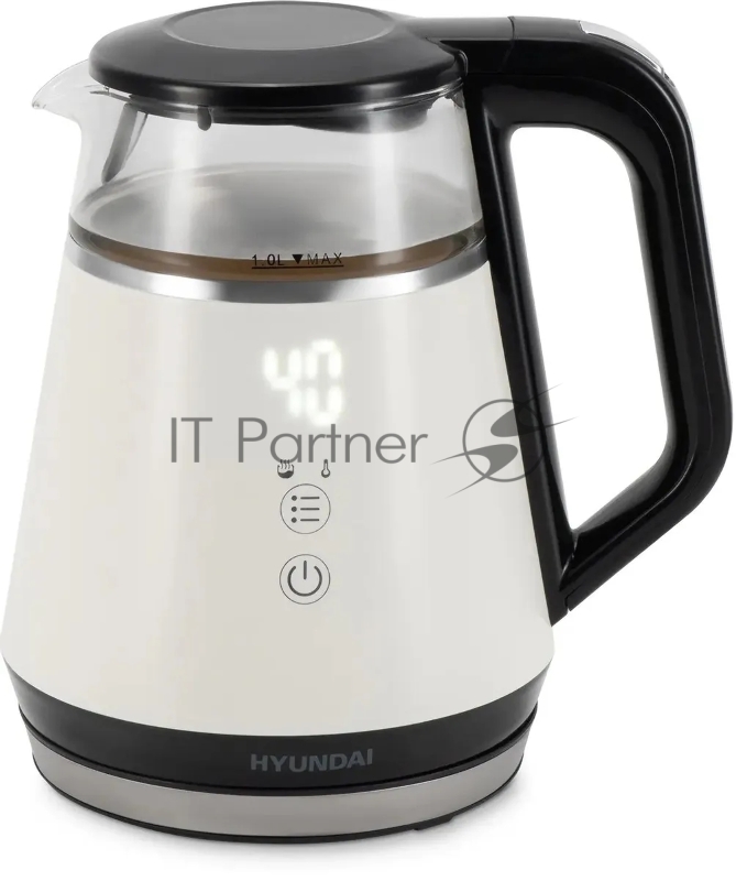 Чайник электрический Hyundai HYK-G3013 1.0л. 2200Вт белый/черный корпус: стекло