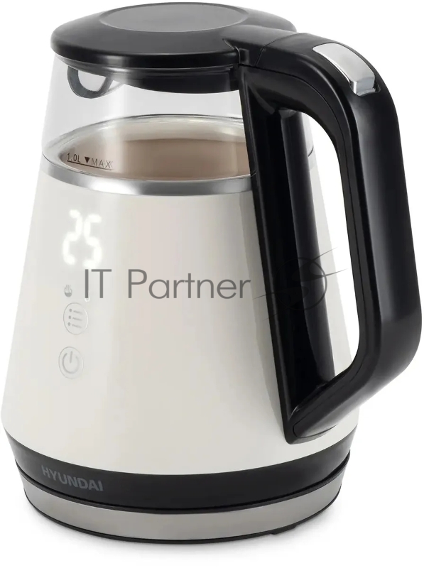 Чайник электрический Hyundai HYK-G3013 1.0л. 2200Вт белый/черный корпус: стекло