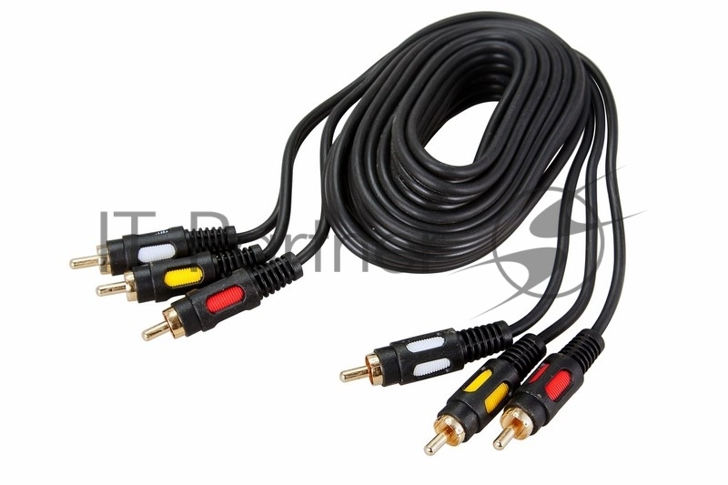 Шнур 3 RCA - 3 RCA, длина 3 метра, черный (GOLD) REXANT