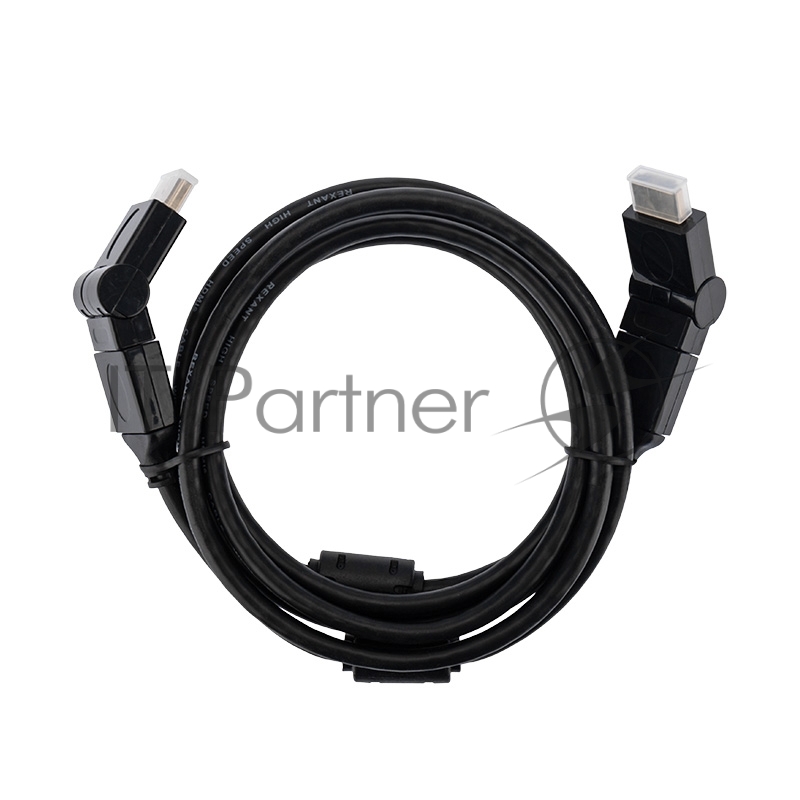 Шнур HDMI - HDMI с фильтрами, длина 2 метра, угловой 360° (GOLD) (PVC пакет) REXANT