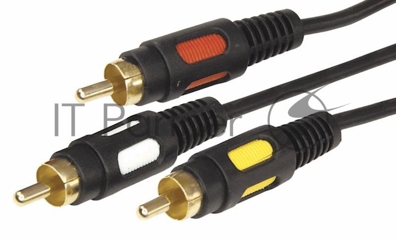 Шнур 3 RCA - 3 RCA, длина 5 метров, черный (GOLD) REXANT